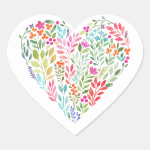 Sticker Cœur coeur floral aquarelle