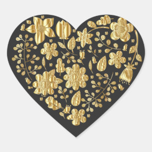 Sticker Cœur Coeur floral or