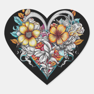 Sticker Cœur Coeur floral romantique