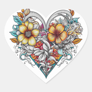 Sticker Cœur Coeur floral romantique