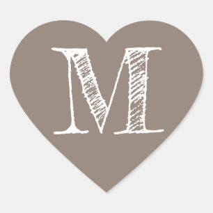 Sticker Cœur Cœur gris taupe Monogramme minimaliste Initiale