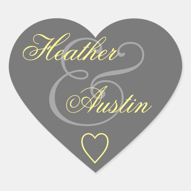 Sticker Cœur Coeur Mariage de phoque gris et jaune V14A (Devant)