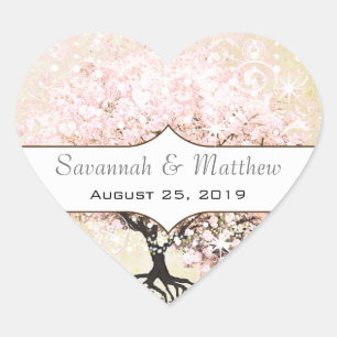 Sticker Cœur Cœur Romantique Feuille Rose Arbre Mariage Joint