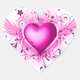 Sticker Cœur Coeur rose et flèches et fleurs délicates