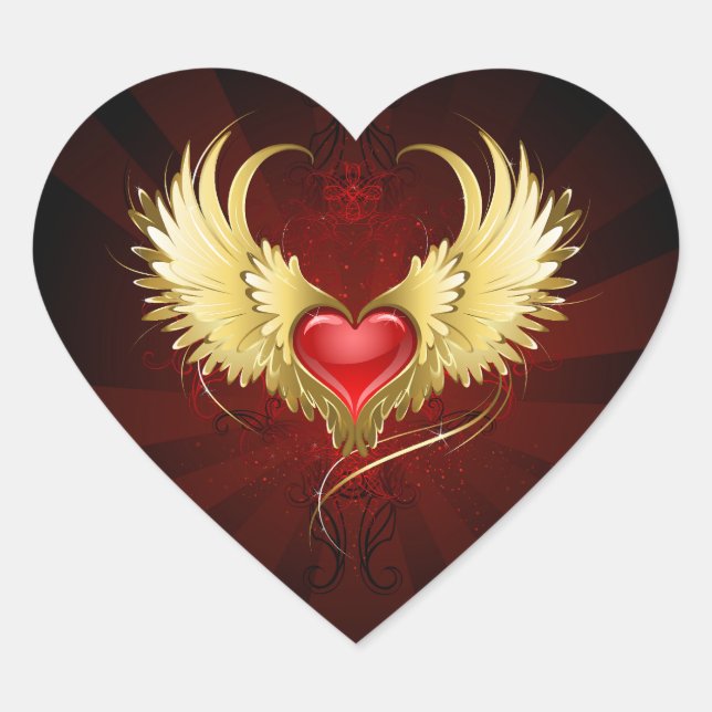 Sticker Cœur Coeur rouge avec ailes d'or (Devant)
