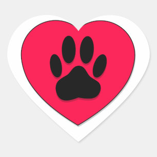 Sticker Cœur Coeur rouge avec Empreinte de patte de chien
