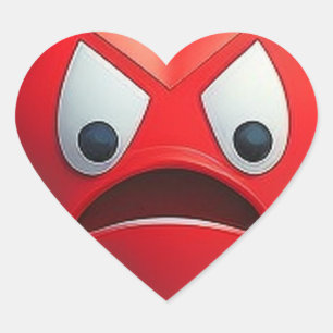 Sticker Cœur Cœur rouge en colère avec visage de dessin animé
