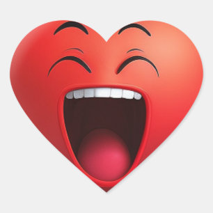 Sticker Cœur Cœur Rouge Rieur avec Visage de Dessin Animé