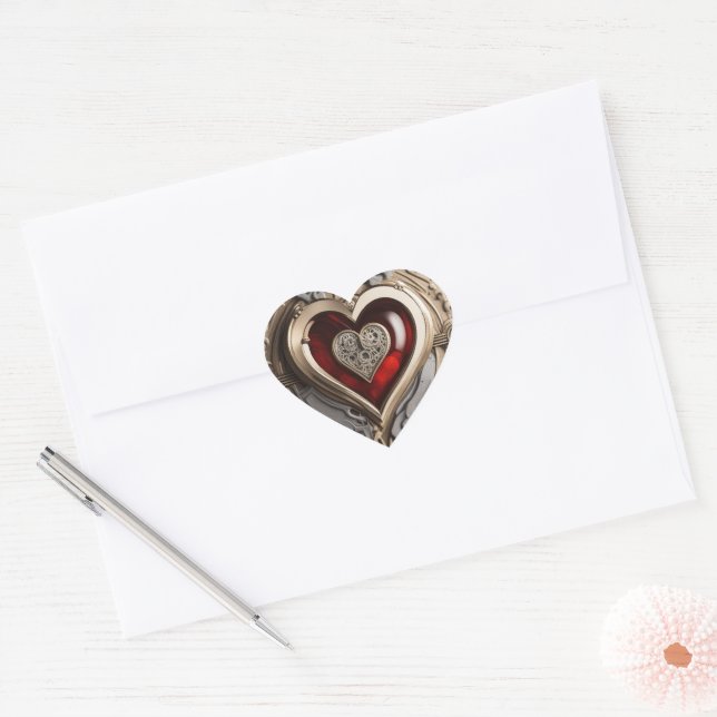 Sticker Cœur Coeur Steampunk - Amour mécanique complexe (Enveloppe)