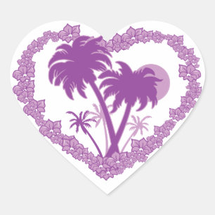 Sticker Cœur Coeur tropical de palmiers hawaïens