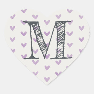 Sticker Cœur Cœurs aquarelle violets à monogramme personnalisé
