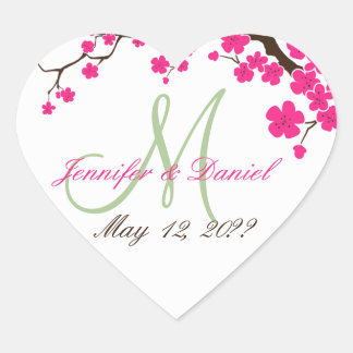 Sticker Cœur Coeurs mariages Floral Printemps Monogramme de mar