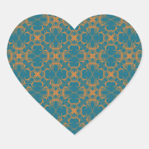 Sticker Cœur Coeurs mariages Turquoises Et Motif orange