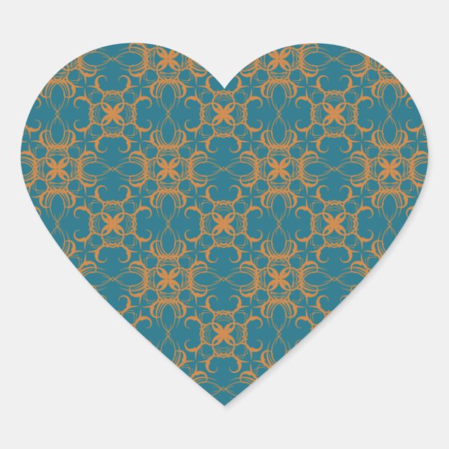 Sticker Cœur Coeurs mariages Turquoises Et Motif orange (Devant)