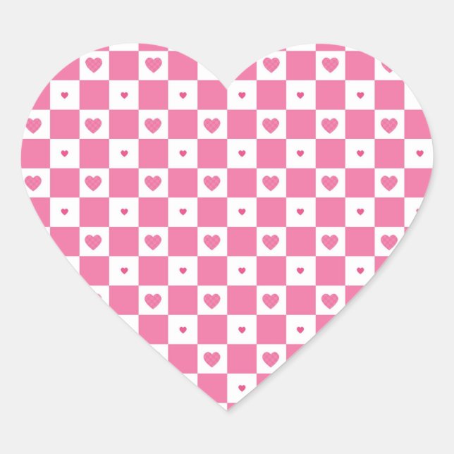 Sticker Cœur Coeurs rose mignon Fille rose Motif Checker blanc (Devant)