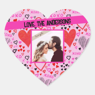 Sticker Cœur Cœurs, XOXO motif rose, Photo nom personnalisé
