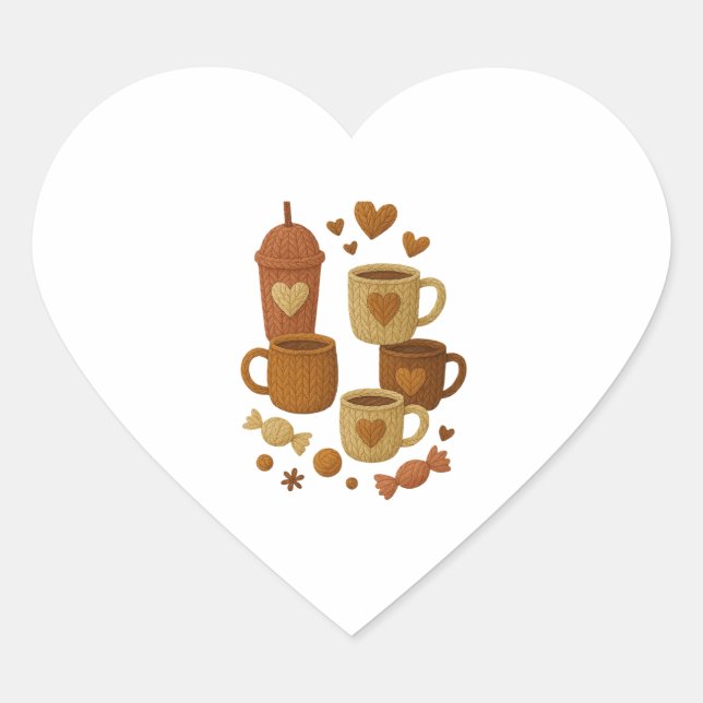 Sticker Cœur Coffee Valentine Day Love Knitted Hearts Hugs (Devant)
