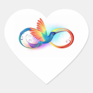 Sticker Cœur Colibri arc-en-ciel avec symbole d'infini