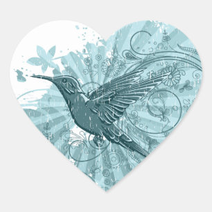 Sticker Cœur Colibri de Blue Grunge
