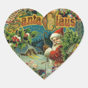 Sticker Cœur Collage de Noël victorien du Père Noël Antique