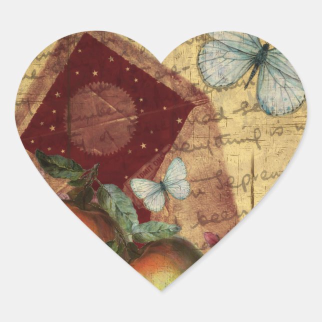Sticker Cœur Collage de papillon de conservation vintage (Devant)