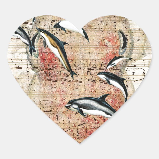 Sticker Cœur Collage d'Octopus Dolphins (Devant)