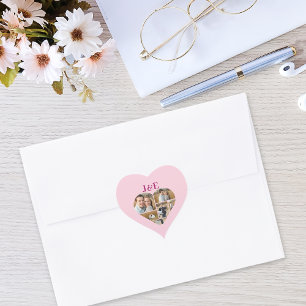 Sticker Cœur Collage photo cœur monogrammé rose fantaisiste