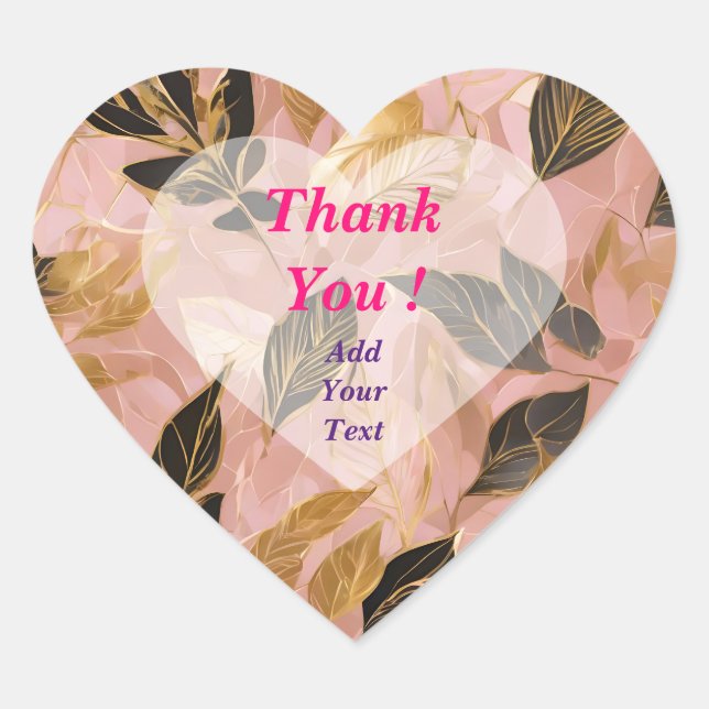 Sticker Cœur Collection de feuilles Boho en or rose populaire (Devant)