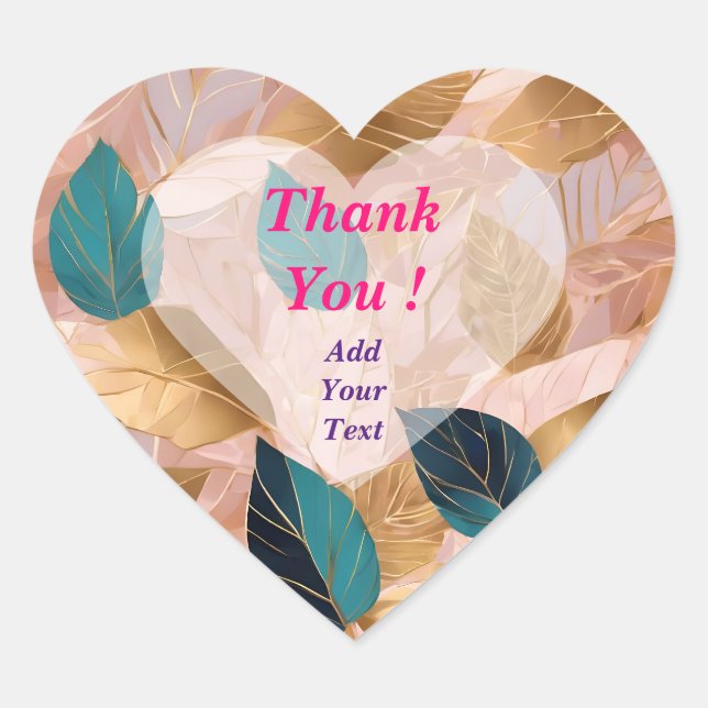 Sticker Cœur Collection de feuilles boho en rose doré moderne (Devant)