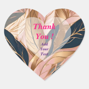 Sticker Cœur Collection de feuilles modernes boho rose doré