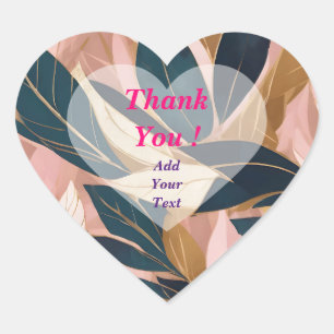 Sticker Cœur Collection de feuilles tendance Boho rose doré