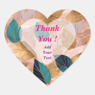 Sticker Cœur Collection moderne de Feuilles Boho en or rose vif