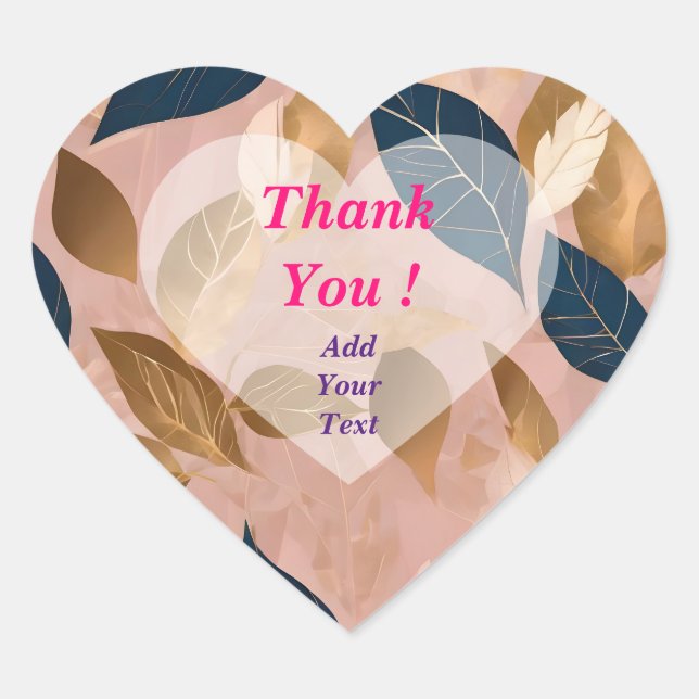 Sticker Cœur Collection Populaire de Feuilles Boho Rose Pâle Or (Devant)
