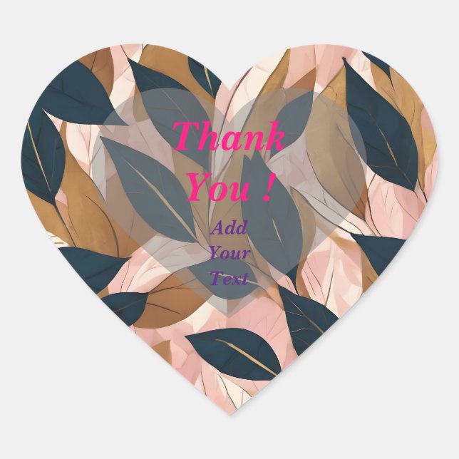 Sticker Cœur Collection Tendance Feuilles Boho Rose Pâle Or (Devant)