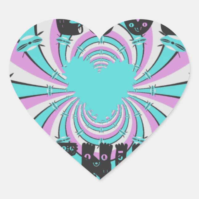 Sticker Cœur Coloré Kenya Love : Purple Cyan White Funny (Devant)