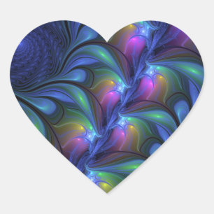 Sticker Cœur Coloré Lumineux Abstrait Bleu rose Vert Fractal
