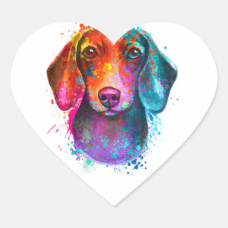 Sticker Cœur Colorful Dachshund Dog Art Illustration