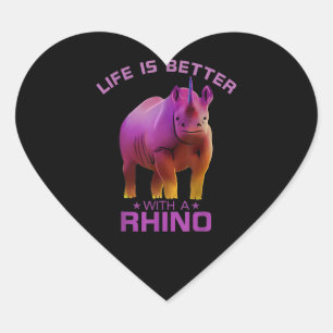Sticker Cœur Colorful Life Is Better With A Rhino Cute Wild