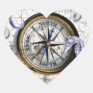 Sticker Cœur Compas Vintage Nautique