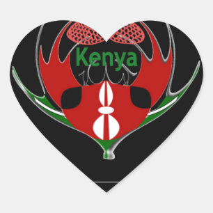Sticker Cœur Conception de bouclier kenyan : Drapeau papillon.