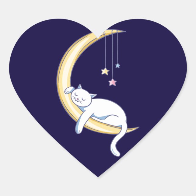 Sticker Cœur Conception de chat blanc endormi mignonne (Devant)