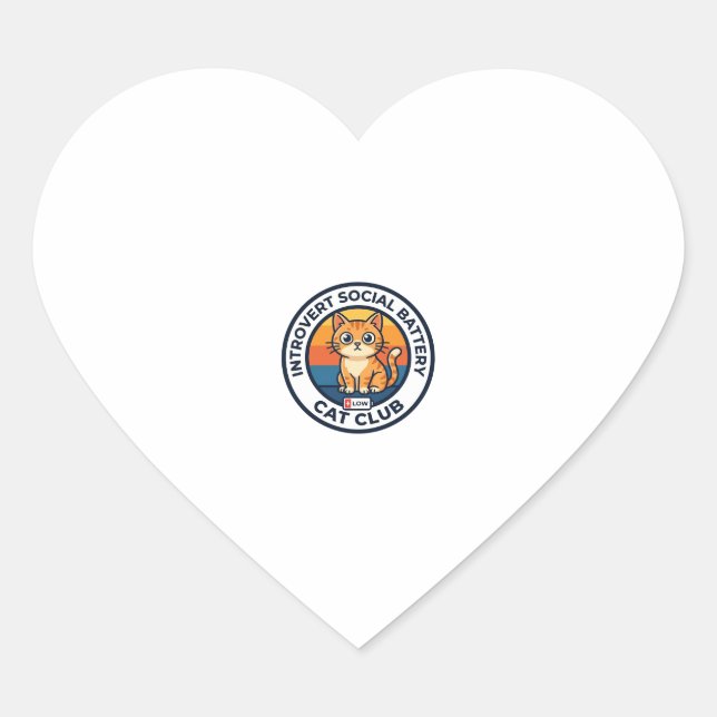 Sticker Cœur Conception de chat de batterie sociale introverti  (Devant)