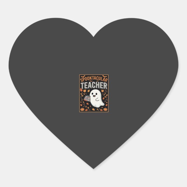Sticker Cœur Conception de fantôme d'Halloween de professeur fa (Devant)