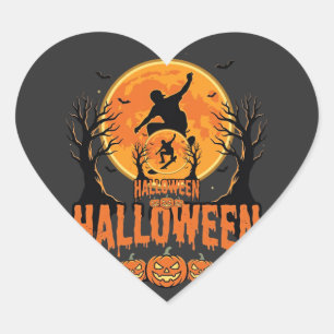 Sticker Cœur Conception de Lune de Skateboard d'Halloween Hallo