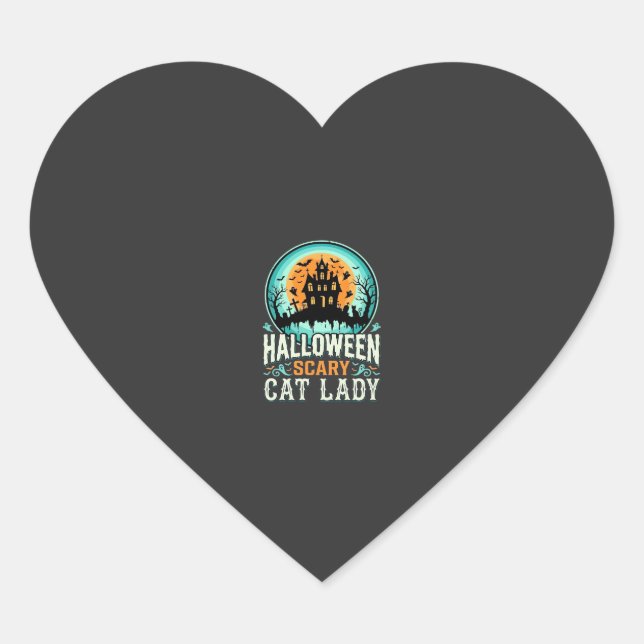 Sticker Cœur Conception de maison hantée de dame de chat effray (Devant)