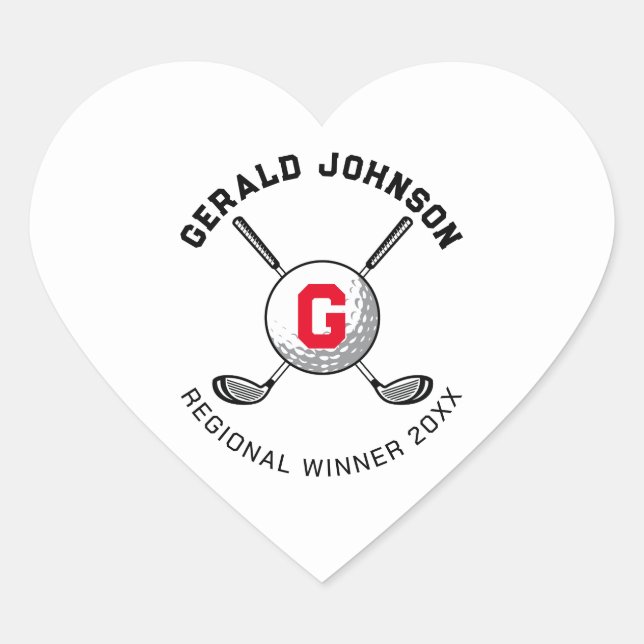 Sticker Cœur Conception de monogramme de golf élégant personnal (Devant)