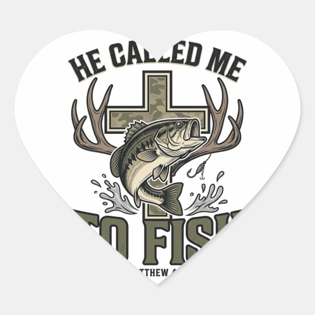 Sticker Cœur Conception de pêche chrétienne Il m'a appelé à pêc (Devant)