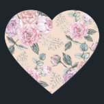 Sticker Cœur Conception de Rose Vintage rose<br><div class="desc">Fleurs de rose motif vintages</div>