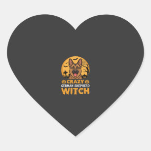 Sticker Cœur Conception de sorcière berger allemand fou Hallowe