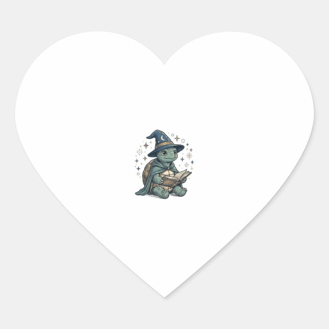Sticker Cœur Conception de vecteur de magicien de tortue mignon (Devant)